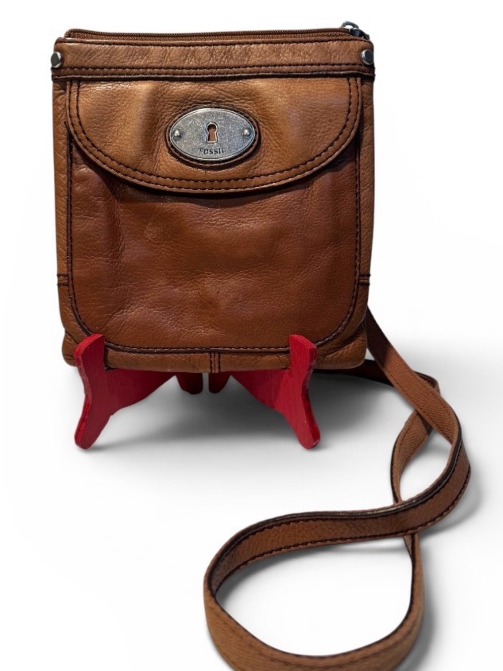 Fossil Cognac Brown Leather Messenger Crossbody